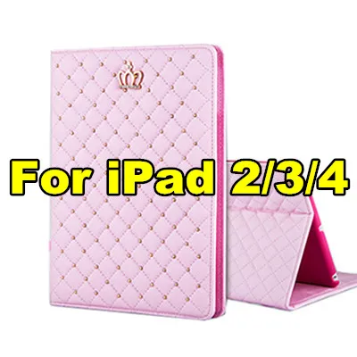 pink for ipad 234 Роскошный Шикарный чехол с короной для Funda iPad Air 1 Air 2 чехол с откидной подставкой Funda для iPad Air 1 2 для iPad 2 3 iPad 4 чехол Роскошный 9,7'' - Цвет: pink for ipad 234