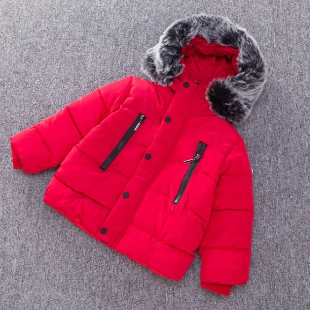 Куртка с меховым воротником для маленьких мальчиков, осенне-зимняя куртка, пальто, детская теплая плотная верхняя одежда с капюшоном, пальто, одежда для маленьких девочек