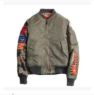 2015 best bape hip hop men jacket embroidery shark windbreaker baseball camo camouflage military sport outwear badge down coat | Мужская