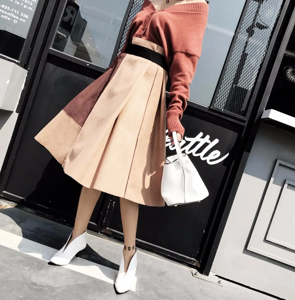 Женская юбка в стиле пэчворк с высокой талией|suede midi skirt|midi skirtskirt high |