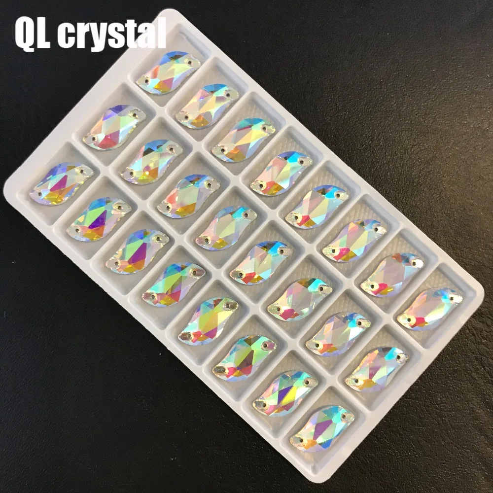 QL Crystal Clear AB S-образная пришивная стразы с плоской задней стороной 2 отверстия