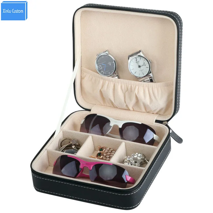 

Outddor Sport BOX Storage Black Leather Zipper Gift Watch Sunglasses Jewelry Storage Box Free Change Diy Travel Pack Wholesale