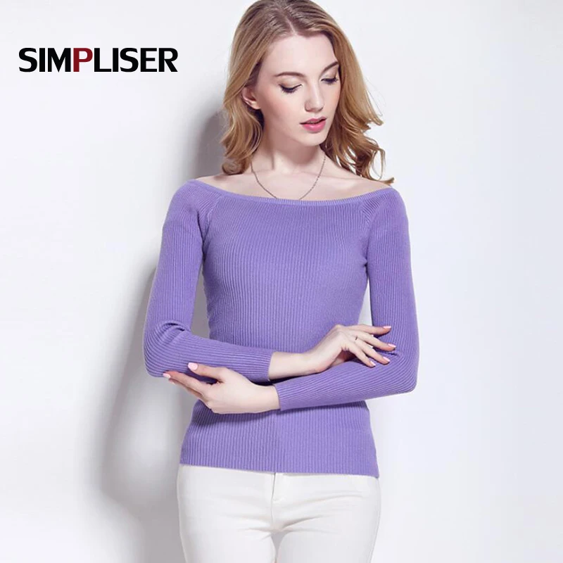 off shoulder Sweaters Women 2018 female pullovers 20 colors fashion ladies knitting tops autumn white pink yellow Sweater Mujer | Женская