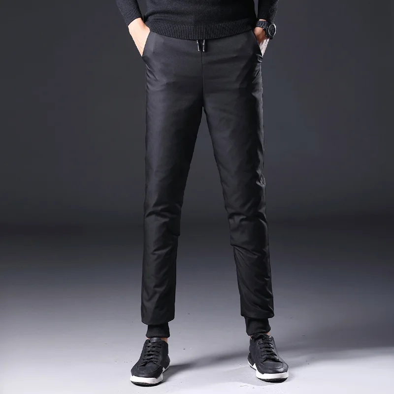 YHavaton Winter Mens 90% White Duck Down Pants Quality Elastic Waist Slim Snow Pants Warm Down Padded Trousers Male Outerwear