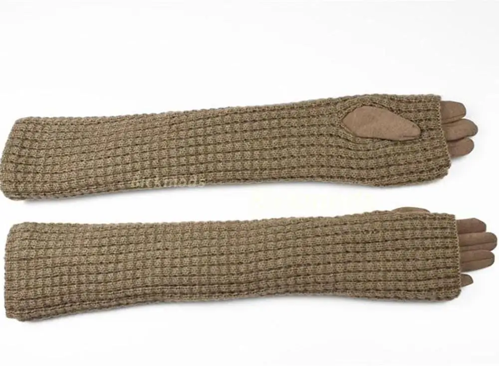 Dark khaki Женские хлопчатобумажные перевернутые кашемировые Длинные вязаные перчатки теплые перчатки увеличивающие повязку наборы двухъярусных можно разрезать по колено - Цвет: Dark khaki