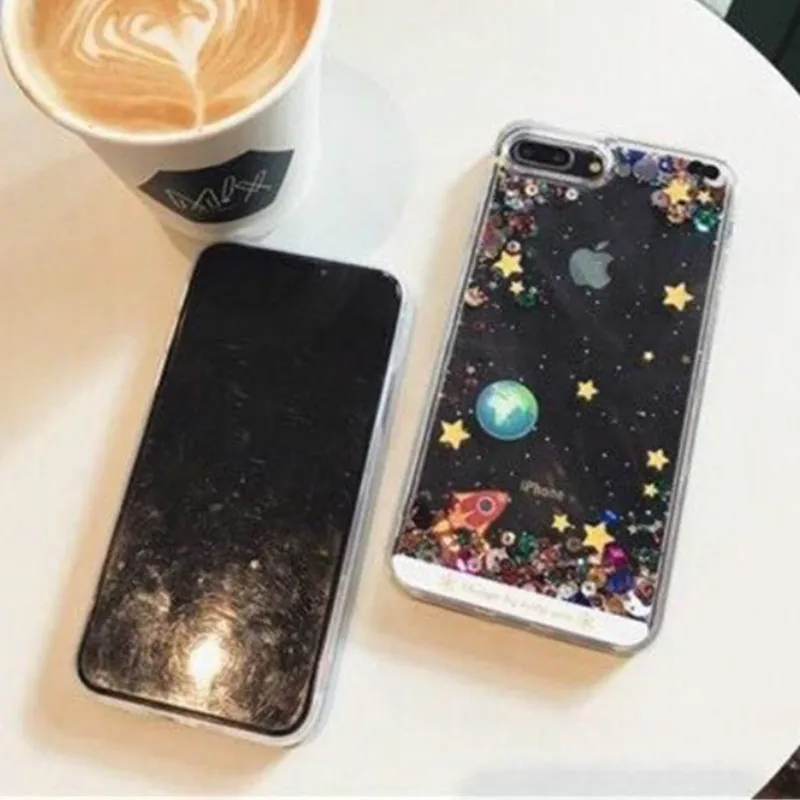 New Sequin Liquid Soft Edge Case Quicksand Phone For iPhone 6 6s 7 8 Plus X XS XR XSMAX Dark Transparent Back Cover |