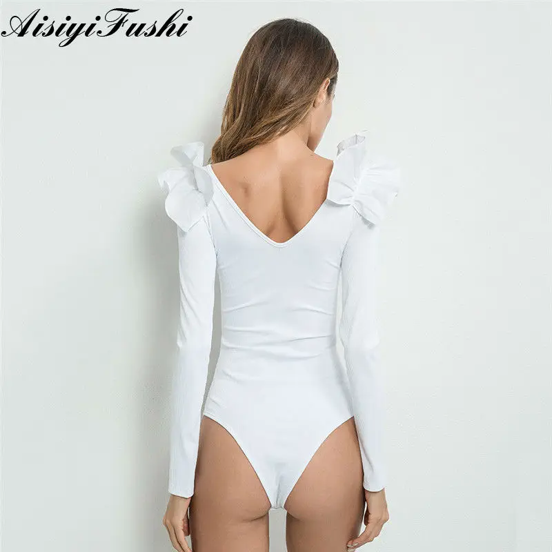 Ruffles Off Shoulder Bodysuit For Women Backless Sexy Hot Slim Bodycon Jumpsuits Cover Up Beach Blouse Femininas Tube Top White | Женская