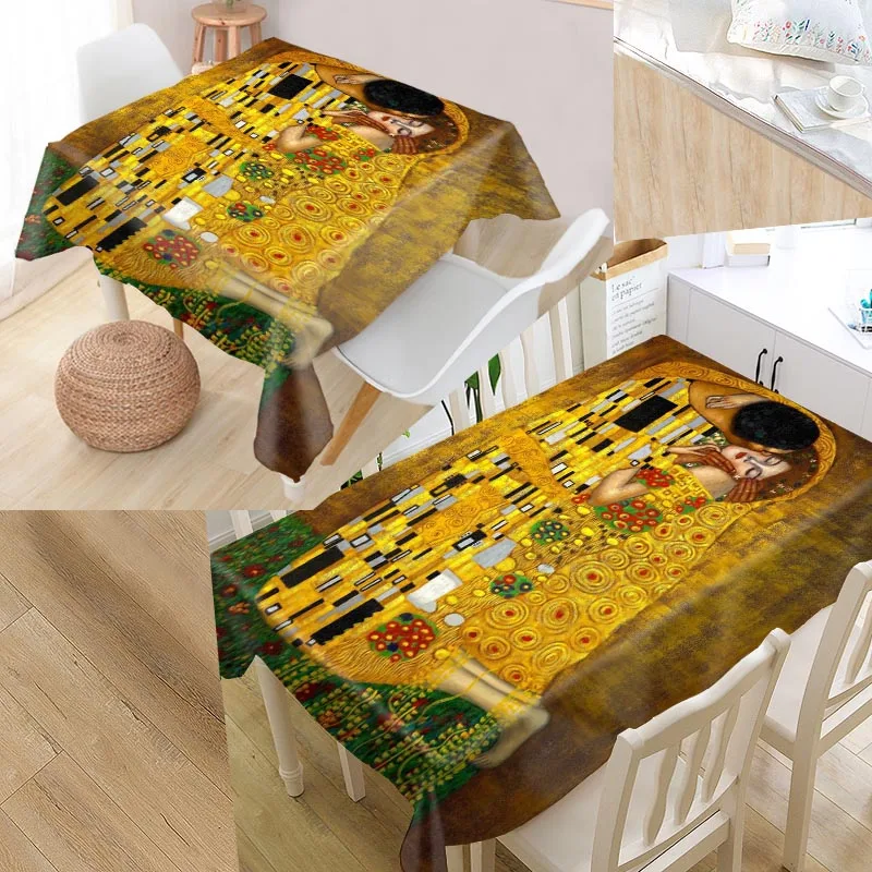 

The Kiss Gustav Klimt Custom Table Cloth Oxford Fabric Rectangular Waterproof Oilproof Table Cover Family Party Tablecloth