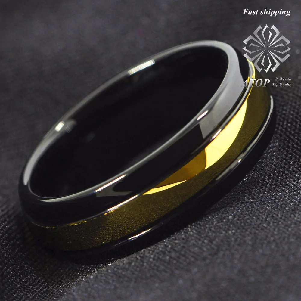 Роскошное черное мужское кольцо из карбида вольфрама 8 мм Золотое для свадьбы
