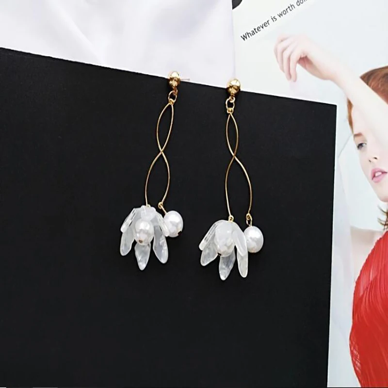 Корейский минималистский Sen маленькие свежие цветы длинные серьги модные