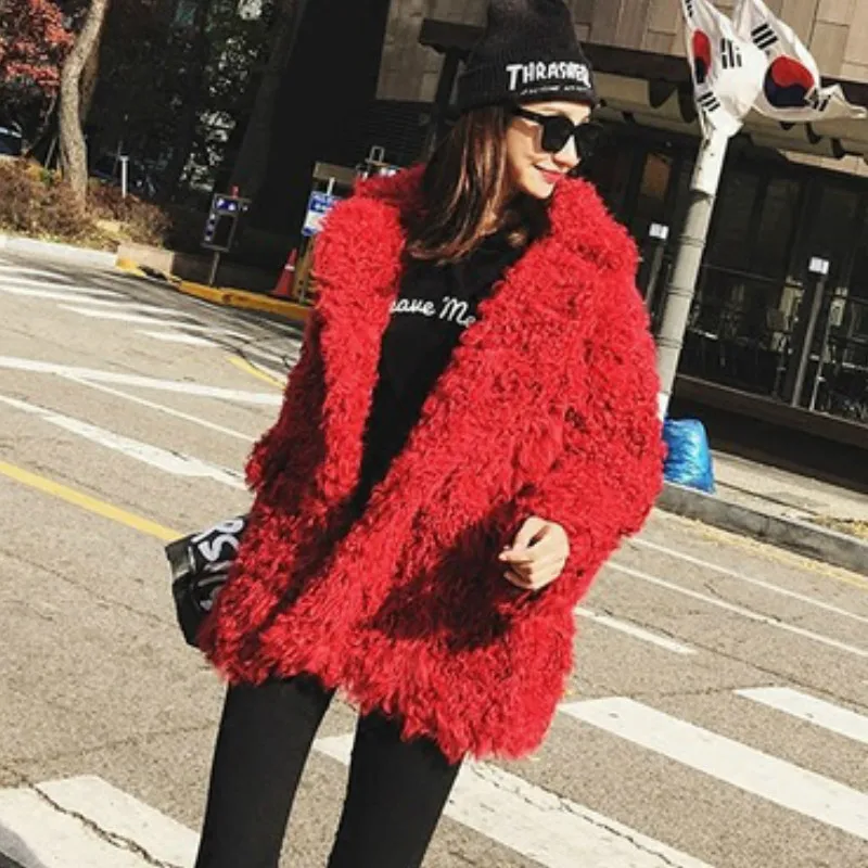 Chic Fleece Blazer Shaggy Faux Fur Lapel Hairy Coat Plush Jacket Velvet Long Cardigan Lamb Outwear Trench Tops 2018 |