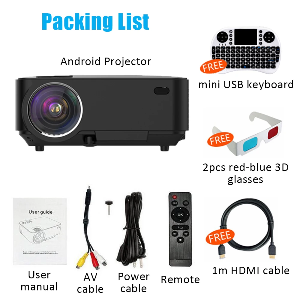 Проектор Wi Fi светодиодный мини Projecto ЖК дисплей Android 4.4 Bluetooth R Дисплей 120 ''для