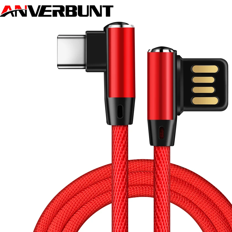 USB кабель Max 2.1A Быстрая зарядка 90 градусов Реверсивный Тип C кабель зарядного устройства микро-usb тип L изгиб нейлоновый шнур для iPhone кабель