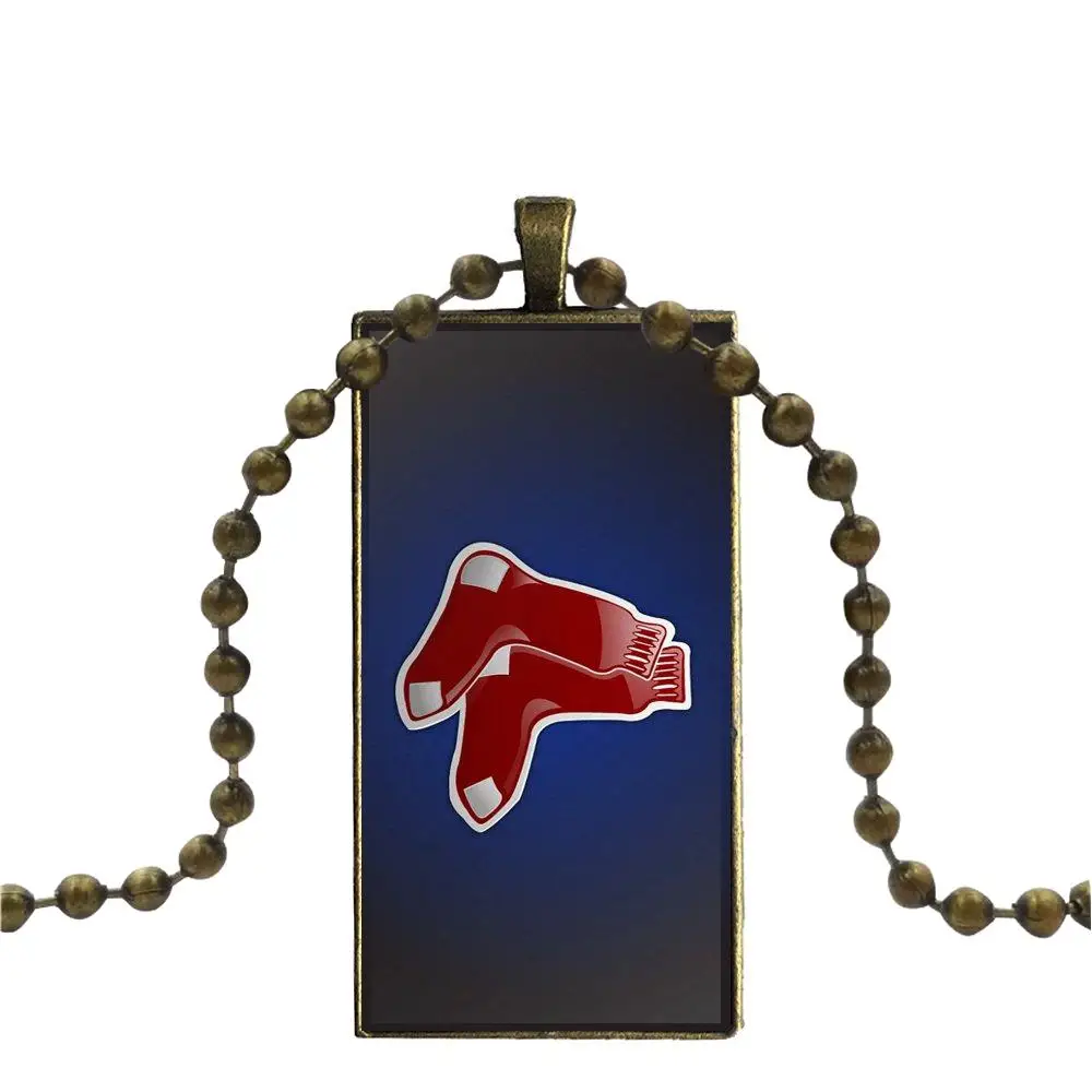 EJ glaze Red Sox Брендовое стеклянное колье с кабошоном прямоугольное ожерелье