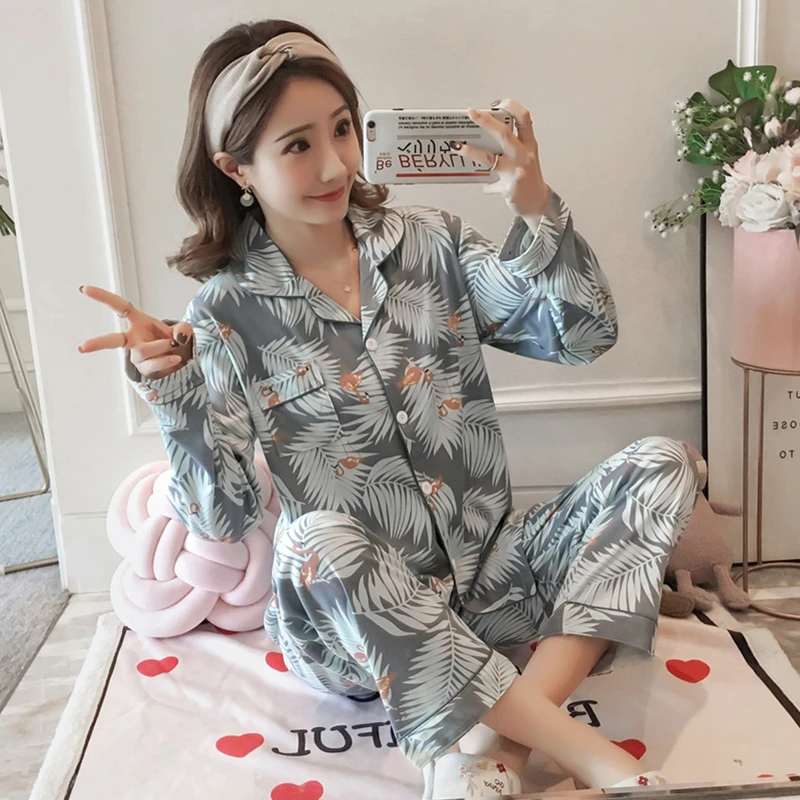 Женский пижамный комплект Повседневный хлопковый из 2 предметов с длинными