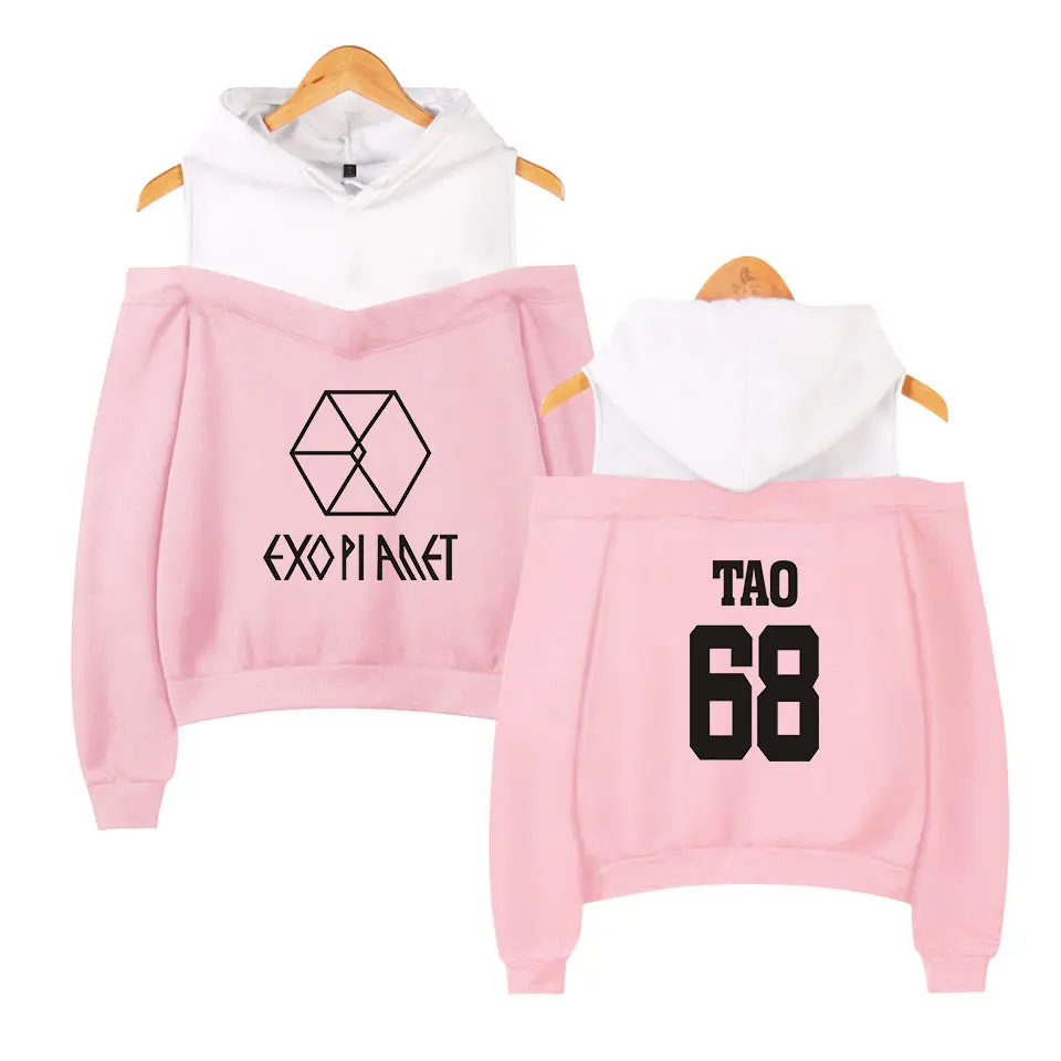 Женская толстовка с открытыми плечами Kpop EXO o SE HUN KAI Повседневная Толстовка в