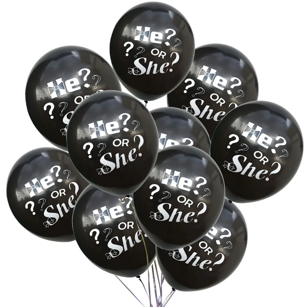 10pcs 12inch He Or She Black Latex Balloons Gender Reveal Baby Shower Decorations Boy Girl Birthday Party Supplies | Дом и сад