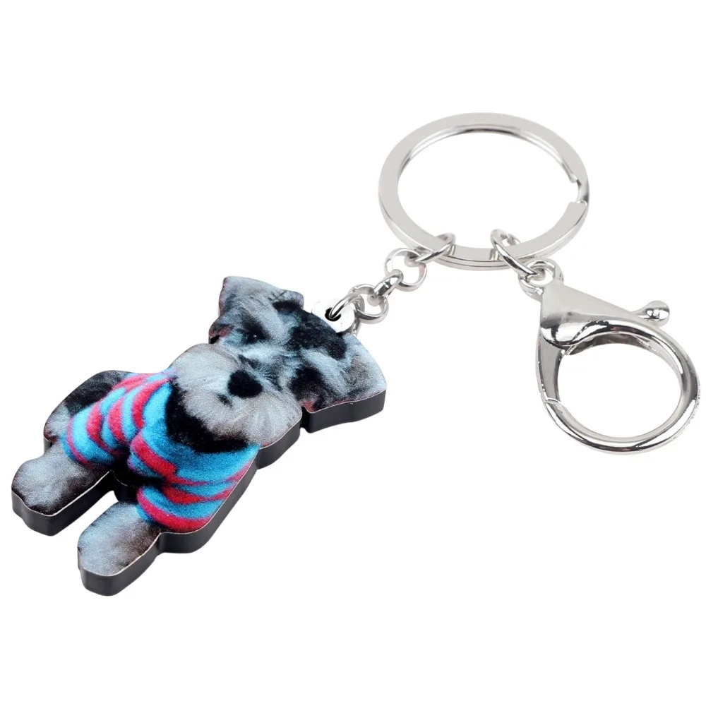 Bonsny акриловые брелки для ключей с собакой шнауцера кольца мультяшными животными
