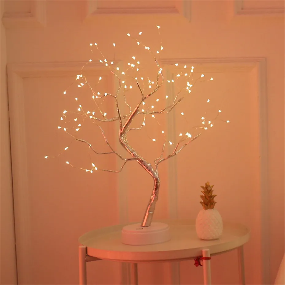 LED Tree Light Table Lamps 108 Bulbs Night light for Bedroom Wedding Party Christmas Decoration USB& Battery Copper wire Lights