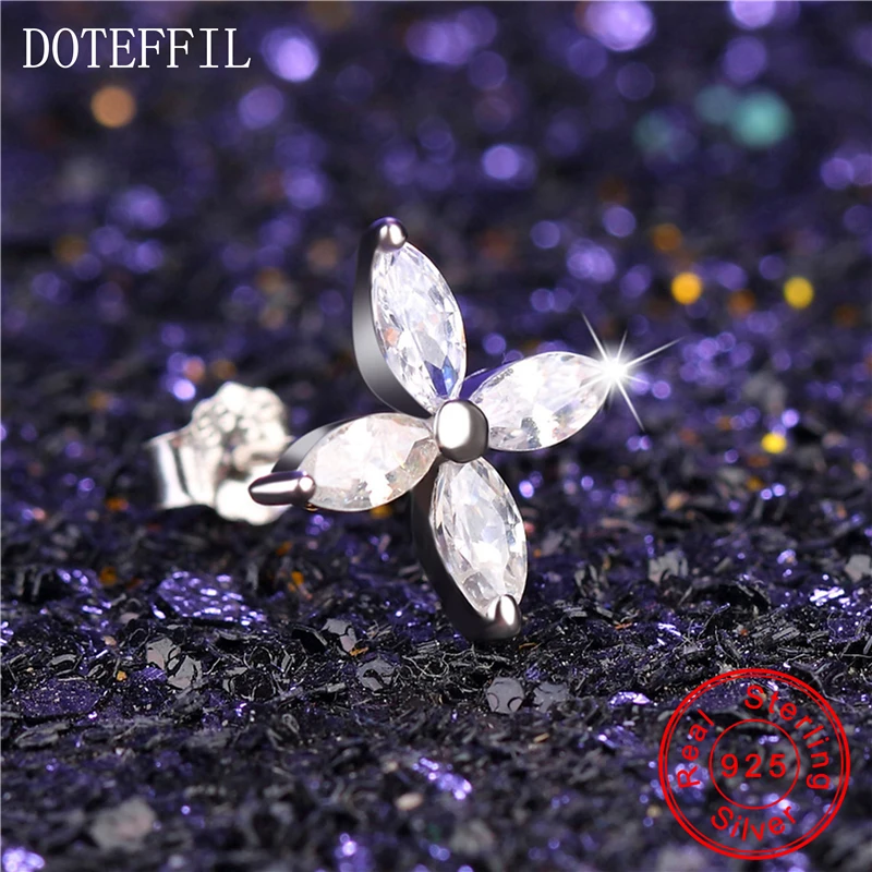 Серьги-гвоздики DOTEFFIL из серебра 925 пробы с фианитами | Украшения и аксессуары