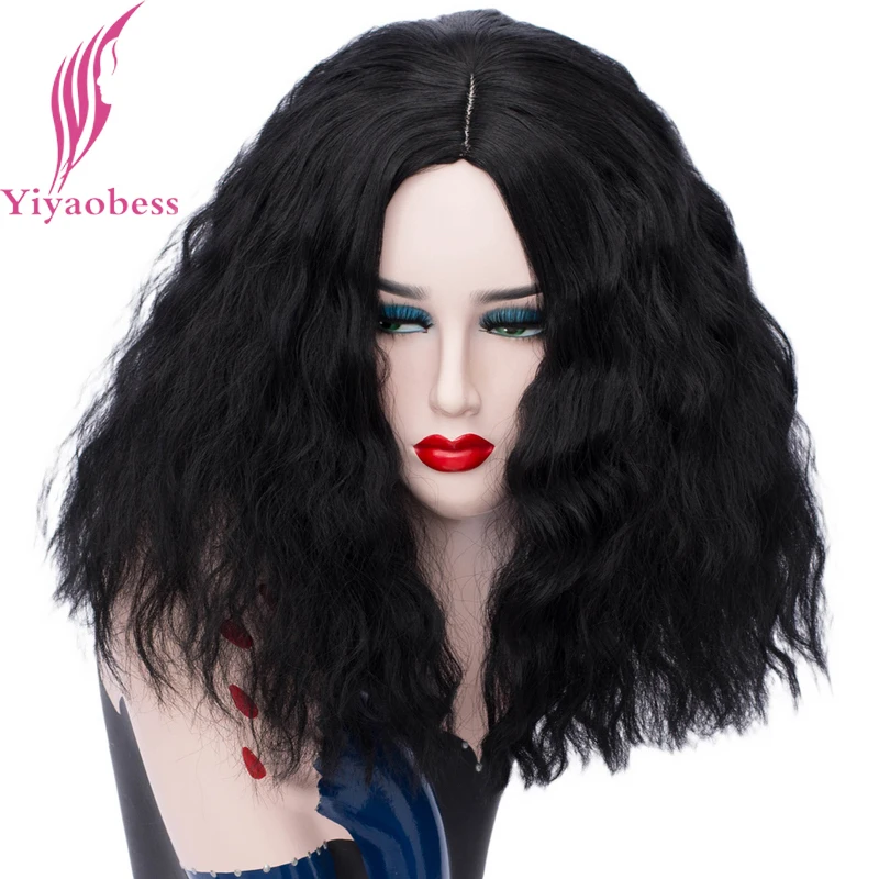 

Yiyaobess 40CM Short Curly Wig Black White Golden Pink Red Synthetic Hair Woman Wigs Cosplay For Party High Temperature Fiber