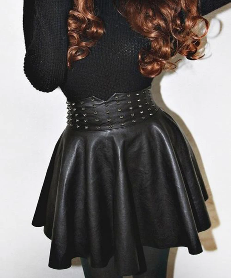 Осенняя Женская винтажная расклешенная мини юбка с высокой талией модная черная