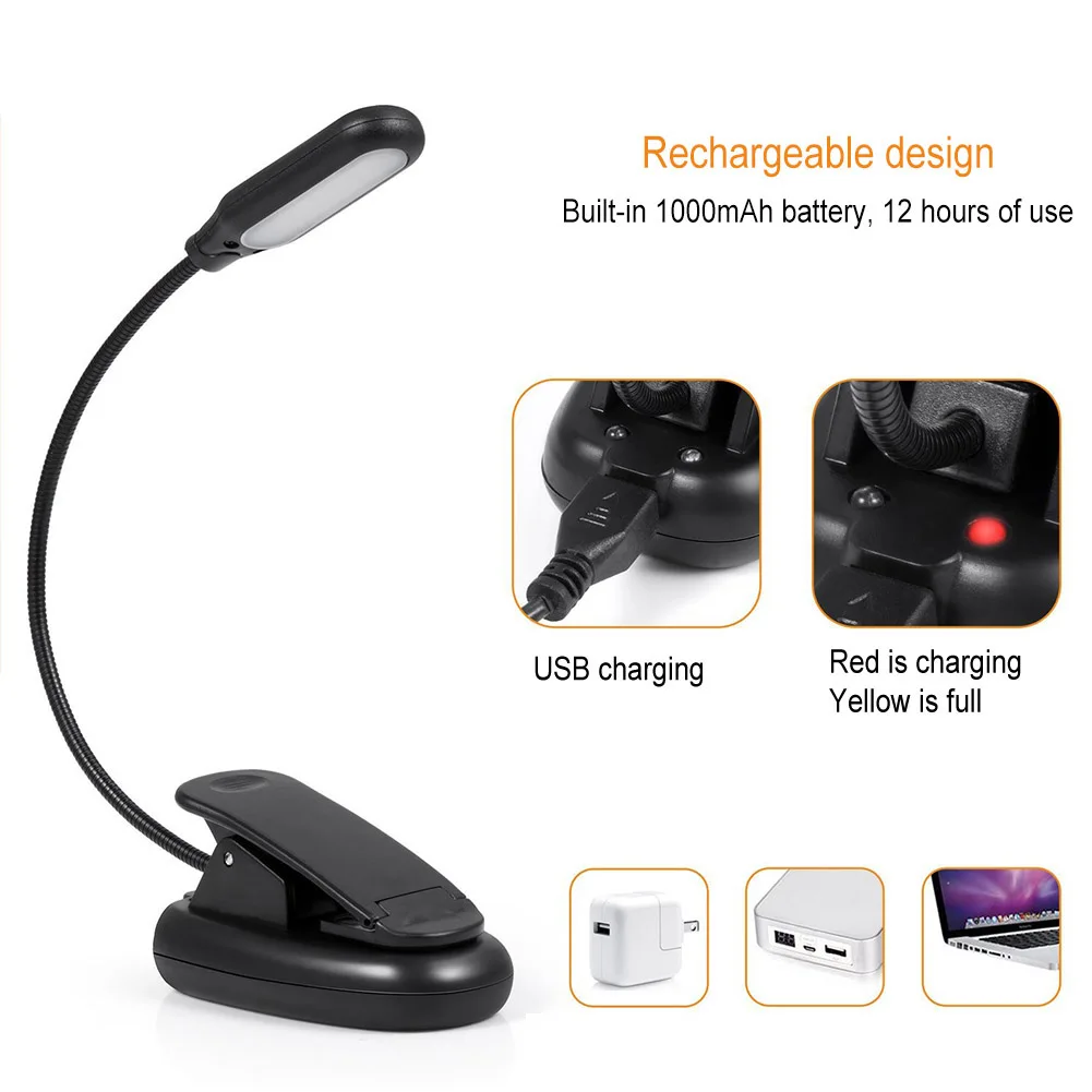 Новый зажим на светодиодах для чтения гибкая прикроватная лампа портативная