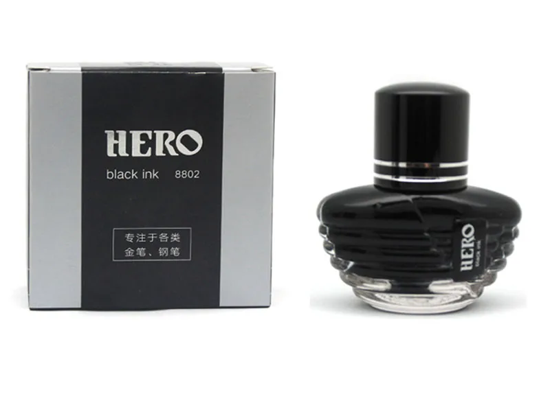 Черная Стеклянная бутылка чернил для перьевой ручки 20 мл HERO 8802 Бесплатная