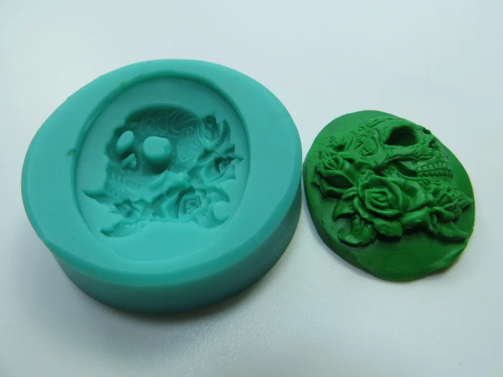 PRZY силиконовая форма черепа с розой для украшения тортов мастикой небольшая