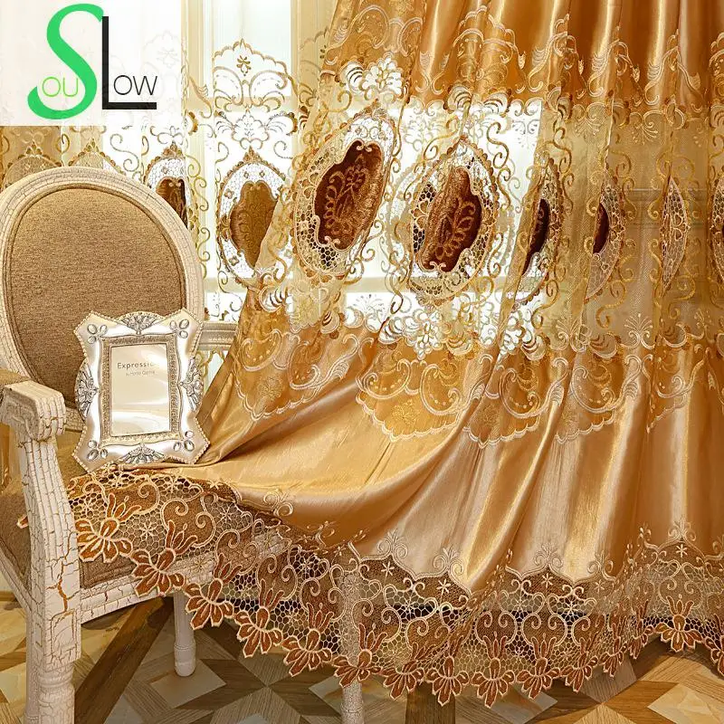 

Silk Cloth Curtain Home Furnishing New Water Soluble Embroidered Bedroom Living Room Curtains French Window Luxury Cortinas