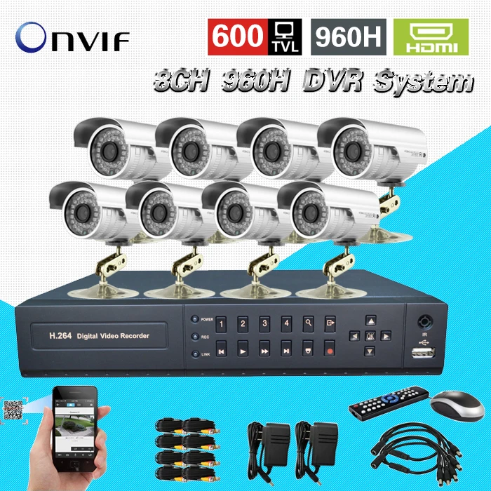 Безопасности 8ch CCTV 600TVL Водонепроницаемый открытый Камера сети полный 960 H D1 DVR