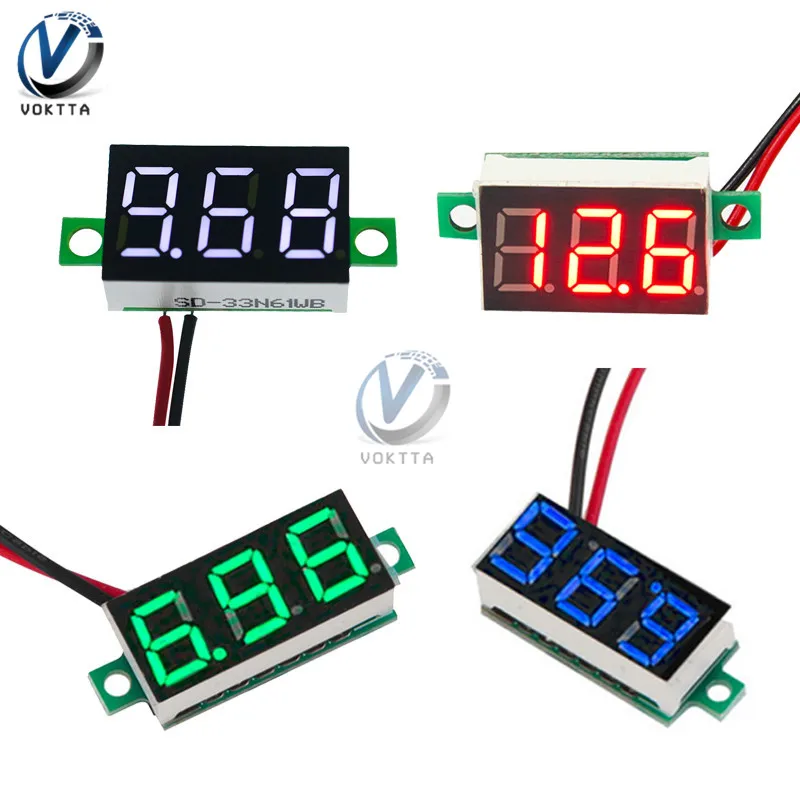 

Mini 0.36 Inch 0.36'' DC 4.7-32V 3 Digit Display Voltmeter Red/Blue/Gree/White Mini LED Digital Panel Volt Voltage Meter Tester