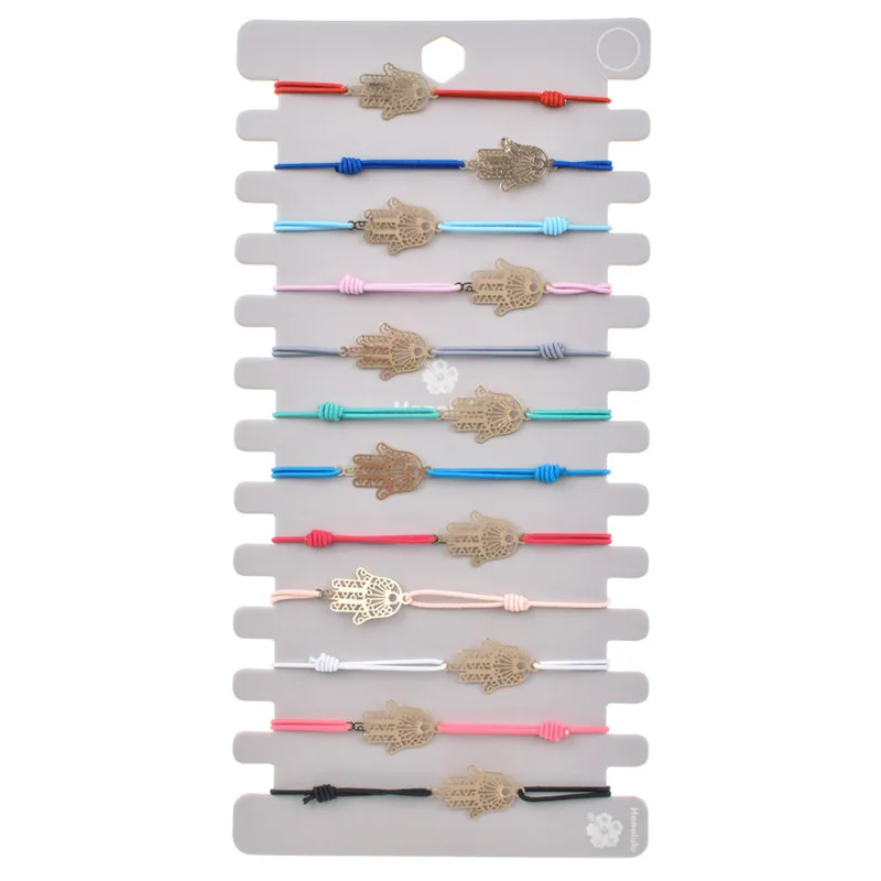 12pcs/lot Star Heart Charms Braided Bracelet for Women Child Elastic Adjustable Rope Chain Fatima Hand Yoga Anklet Jewelry - Окраска металла: B2176 D