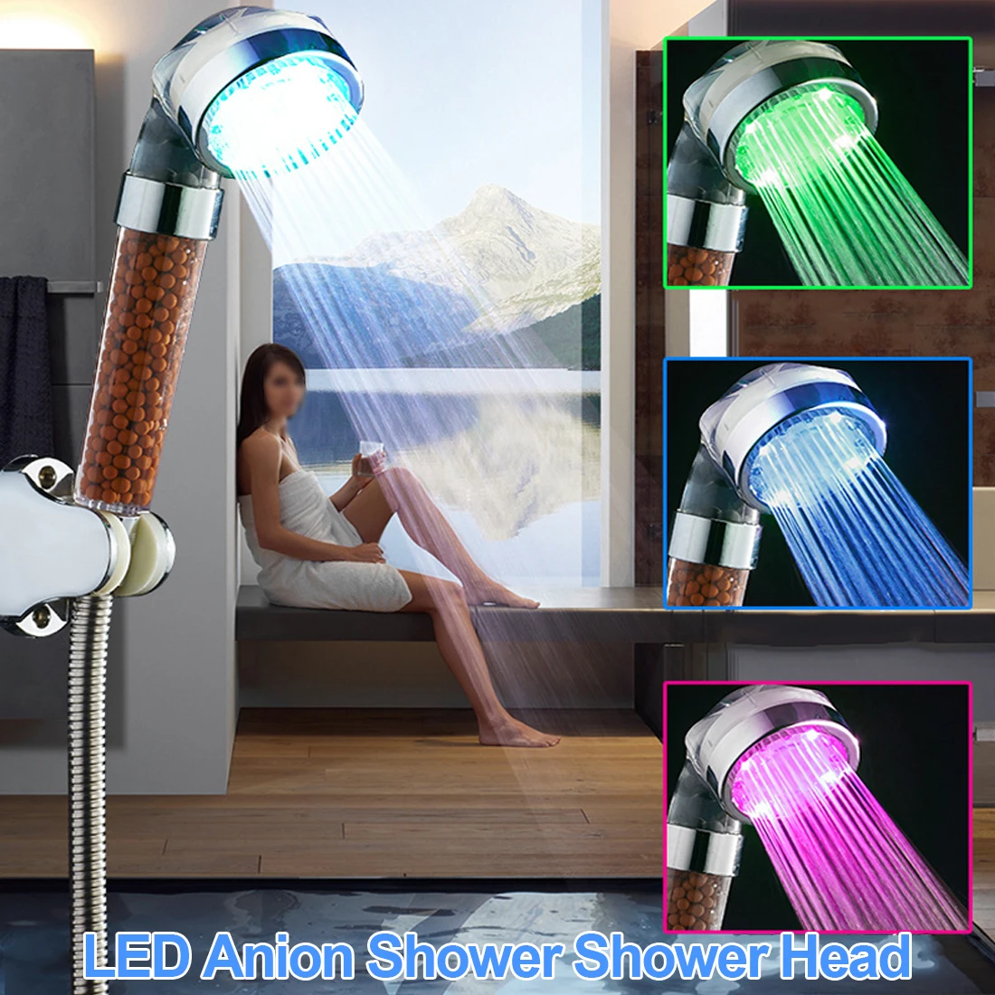 7 цветов светодиодная анионная насадка для душа ручная Лейка водосберегающая