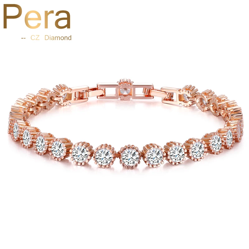 

Pera Fashion Women Friendship Bracelet For Lover Gift Newest 1ct Round Cubic Zirconia Stone Setting Rose Gold Color Jewelry B112