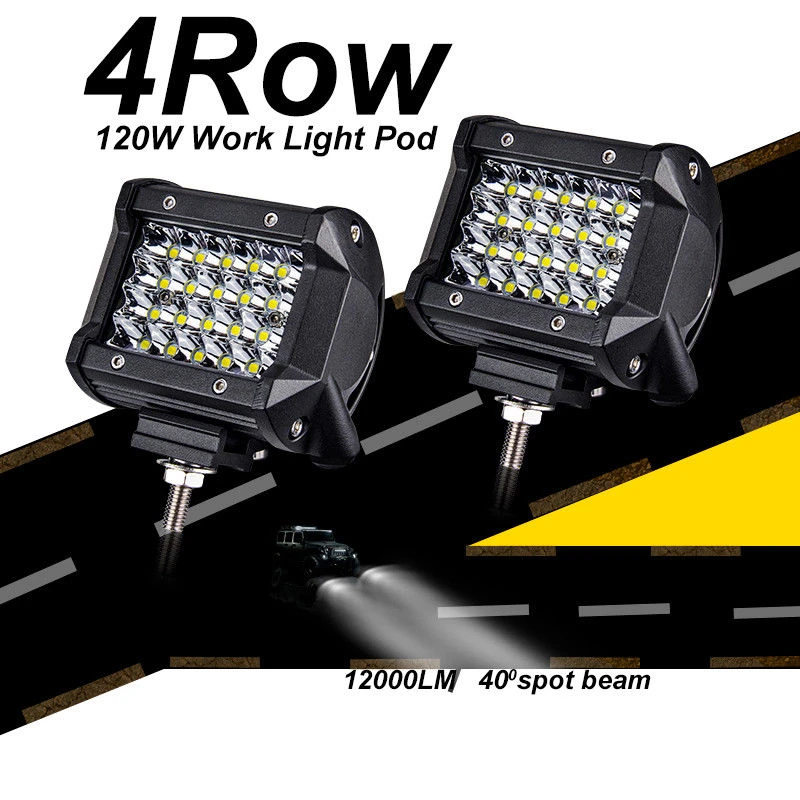 

JX-LCLYL 1pc 4 inch 120W 24LED Work Light Bar Spot Beam Off-road J-eep Driving Lamp