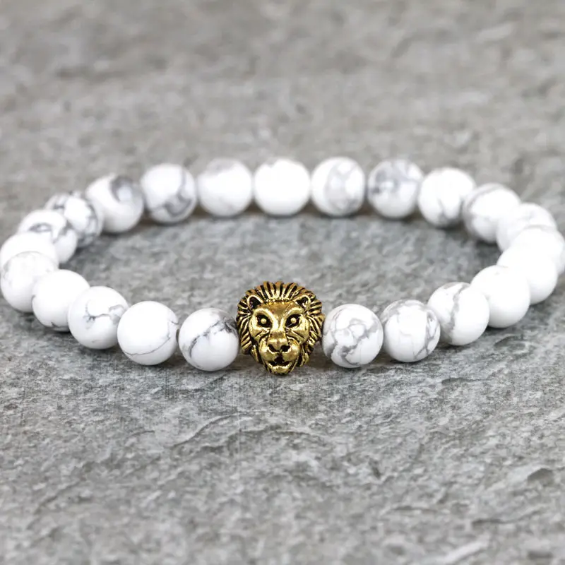 Очаровательный Лев мужские браслеты антикварные оптовая продажа 8 мм белый