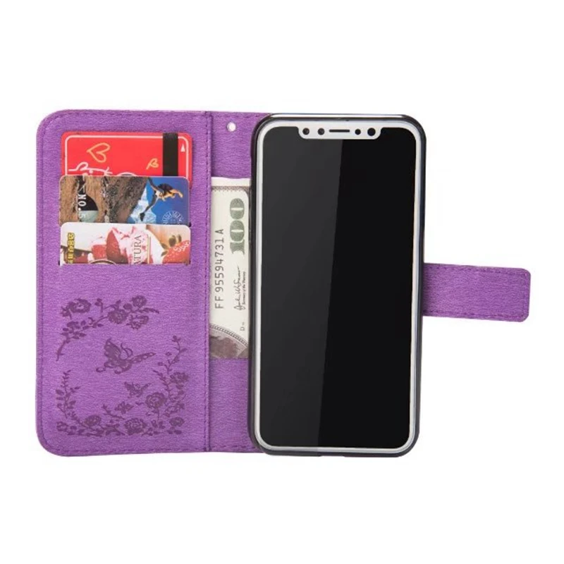 Flower Butterfly Bling Diamond Leather Wallet Case For Iphone X 8 7 6 6S Galaxy Note Card Slot Flip Cover Strap 50PCS |