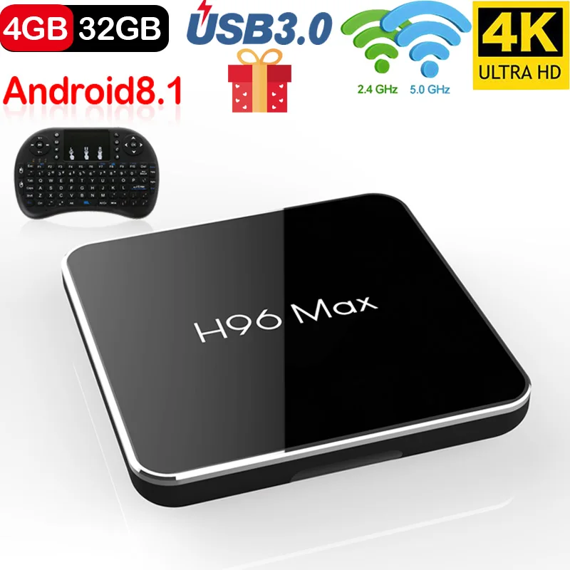 Бесплатный подарок! Android 8,1 4g 32g tv BOX Amlogic S905X2 LPDDR4 четырехъядерный двойной Wifi Bt 4,0 100 m h.265 X96 Max 4 k HD телеприставка