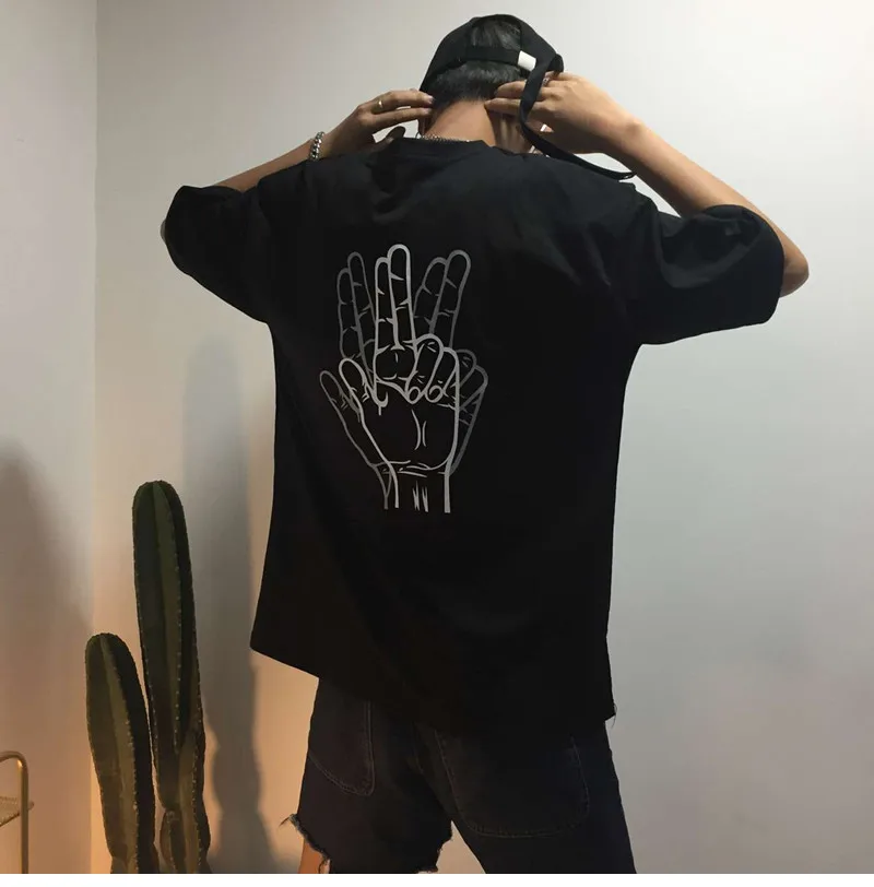 VERSMA корейская мода Harajuku BF Fingers футболки мужские летние уличная одежда в стиле хип-хоп, Панк свободные футболки с коротким рукавом для мужчин