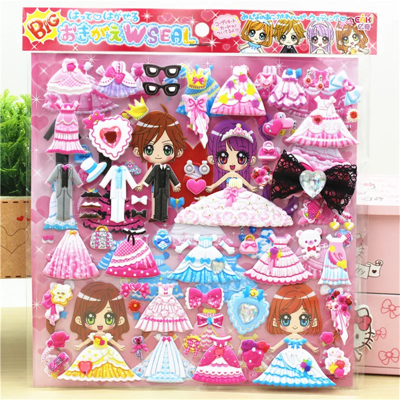 8 листов 3D наклейки наряд милые куклы для девочек Мультяшные пузыри ПВХ детские