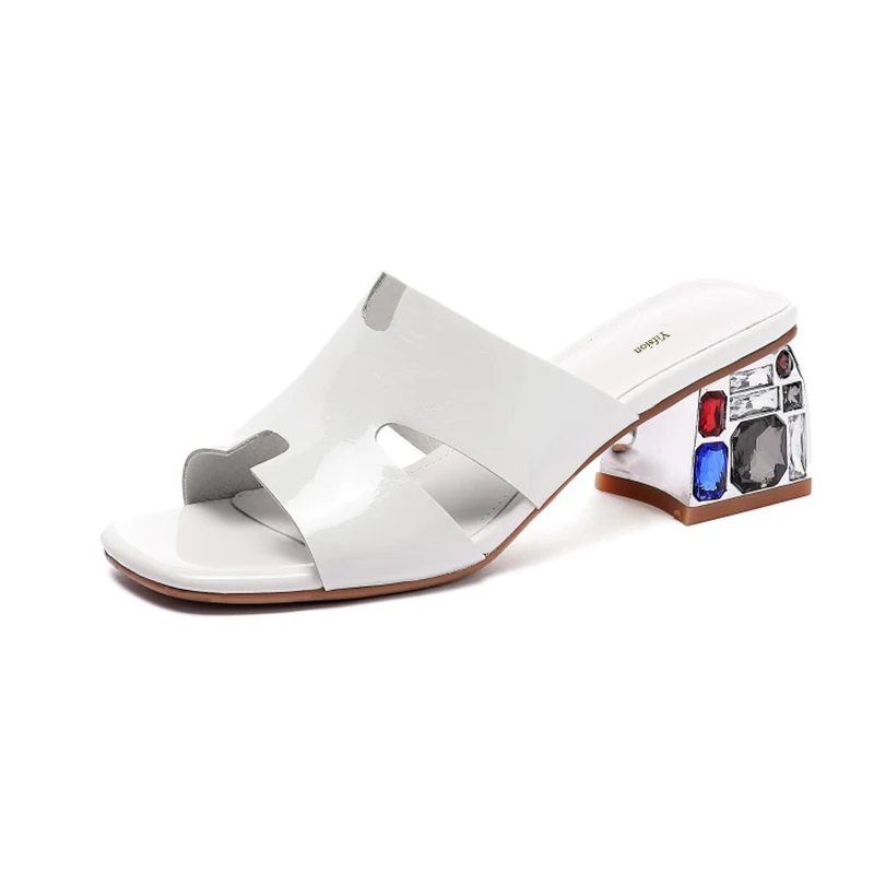 Женские кожаные босоножки Olomm без задника на массивном каблуке с открытым носком