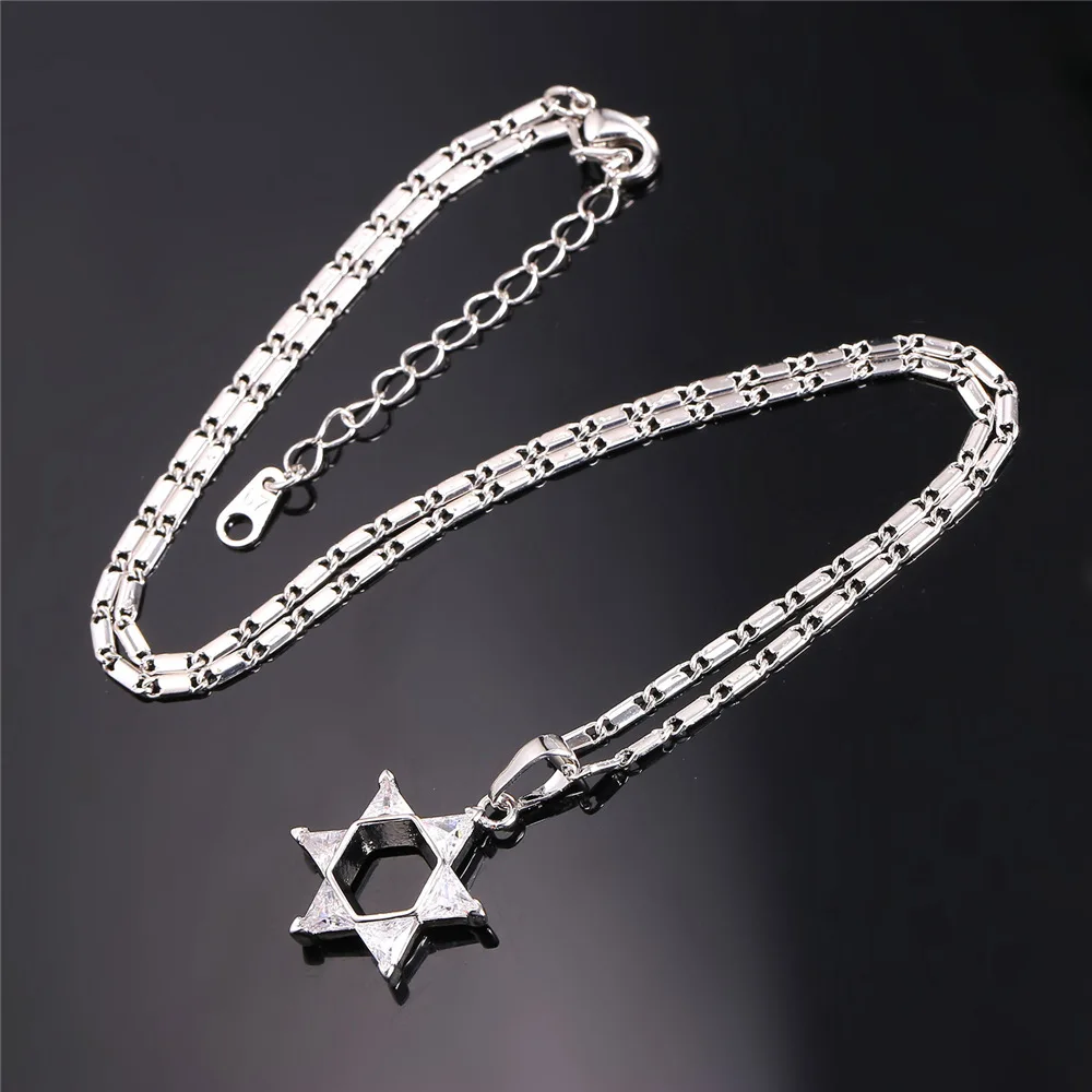 U7 Звезда Давида Кулон Ожерелье Для Женщин Позолоченный Цепь &amp Циркон Подвеска