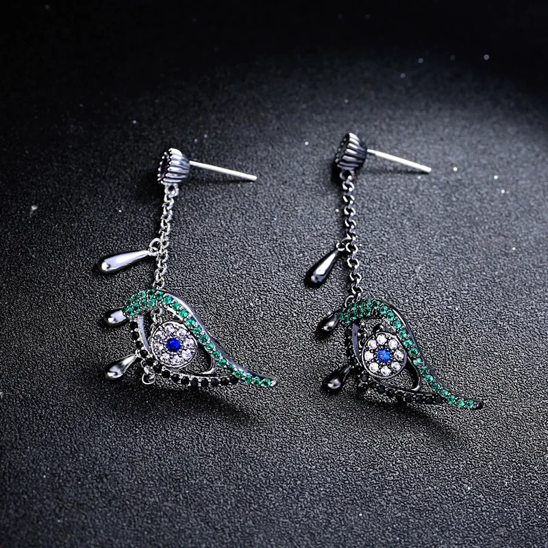 Creative Crystal Devil's Eye Stud Earrings Temperament Women's Jewelry Fashion Joker Ear Bone Clip Single | Украшения и