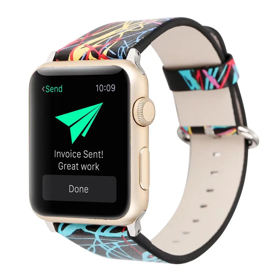 Ремешок кожаный для Apple Watch iWatch Series 1 2 3 4 5 Цветной полосатый браслет с