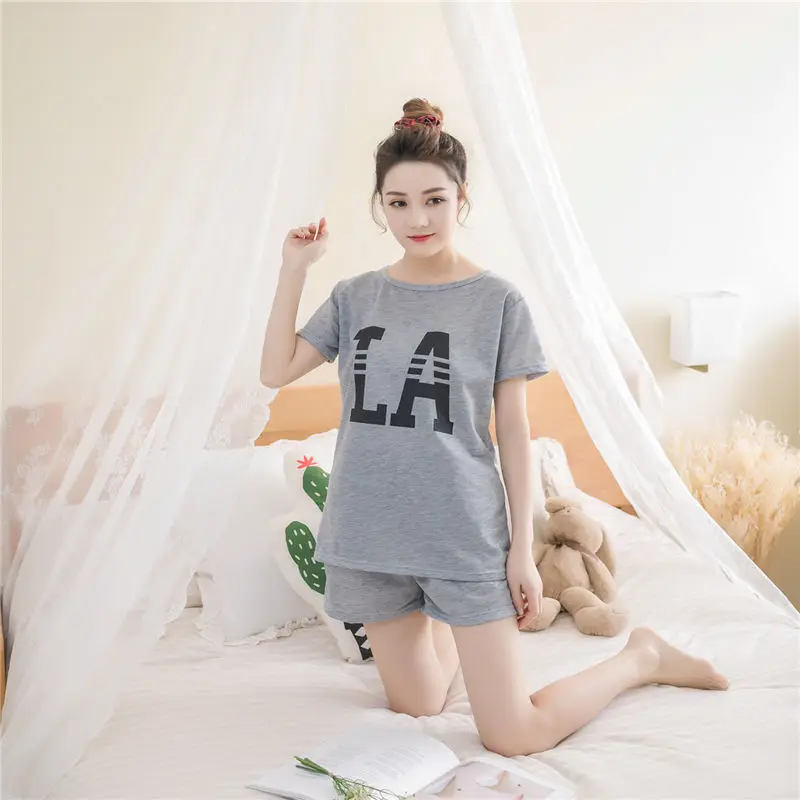 Womens Pajamas Sets Polyester Short-Sleeve Top And Shorts Pajama Set Colorful Socks Print Waist Multicolor Female Sleepwe | Женская