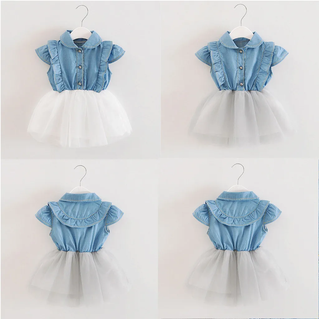 MUQGEW/одежда комплект для малышей джинсовое Сетчатое платье принцессы с рукавами