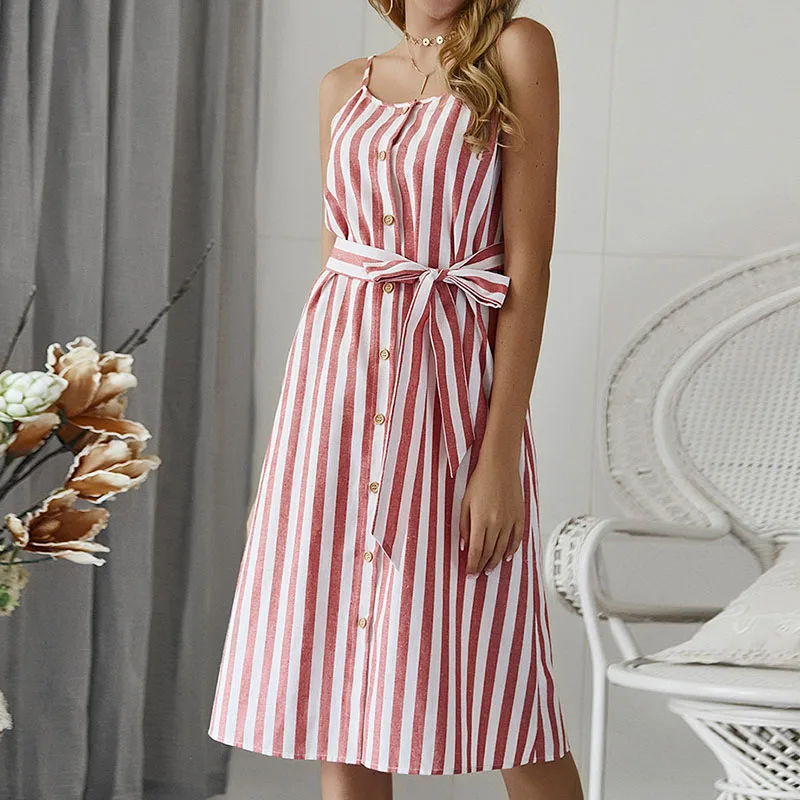Элегантное женское платье в полоску сексуальное летнее на бретельках длинное