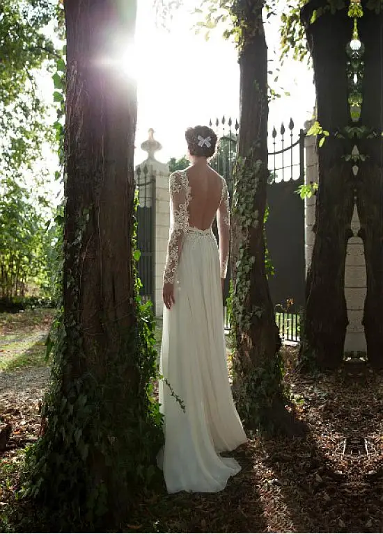 Пляж Vestido De Noiva Свадебные платья а-силуэта с длинными рукавами шифон Кружева спинки Бохо Дубай арабское свадебное платье свадебные