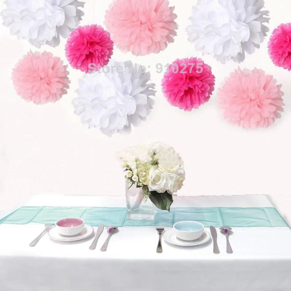 18 шт. 3 размера белый розовый ярко-розовый папиросная бумага помпоны цветы для